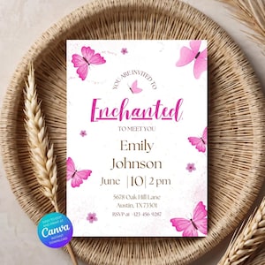 We are Enchanted to Meet You Baby Shower Invitation Bundle, Purple Butterfly Theme, We&#39;re Enchanted to Meet You Butterfly Baby Shower Evite