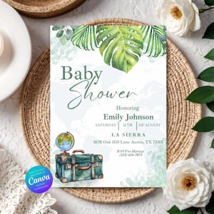 Pass-Einladung-Babyparty-Einladung, Reise-Babyparty-Einladung, Jungen-Abenteuer erwartet, Baby-Dusche einladen, Weltkarte-Baby-Dusche einladen