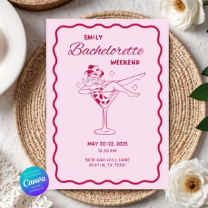 Hand-Drawn Bachelorette Party Invitation Template (Canva Editable)