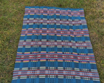 Jaren 80 | Pools handgemaakt cadeau vintage tapijt regenboog frequentie handgeweven wollen tapijt sprei haspel Slavische kunst antieke worp heilige golf geruit