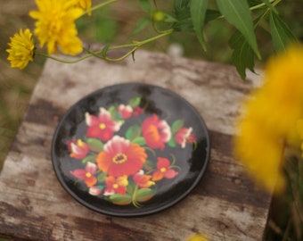 Slavic Wooden Handpainted Floral Plate Bowl! Góralskie Highlanders of Poland from Krakow Region but in Kokhloma Style