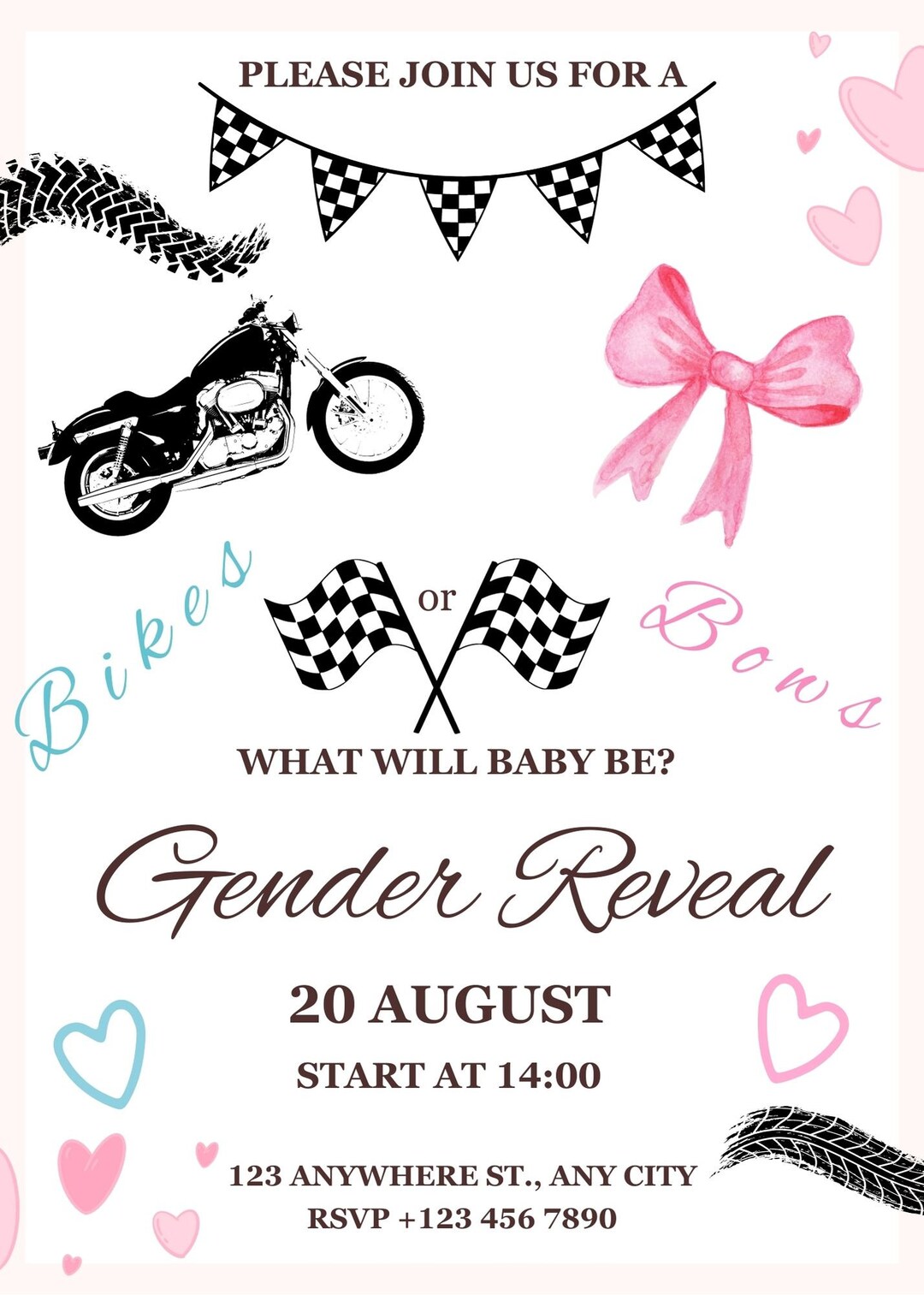 Gender Reveal Invitation Motorcycles Etsy