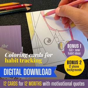 Printable coloring habit tracker sheets for 2024 for tacking habits or as a monthly calendar for workouts, yoga, running, meditation,reading