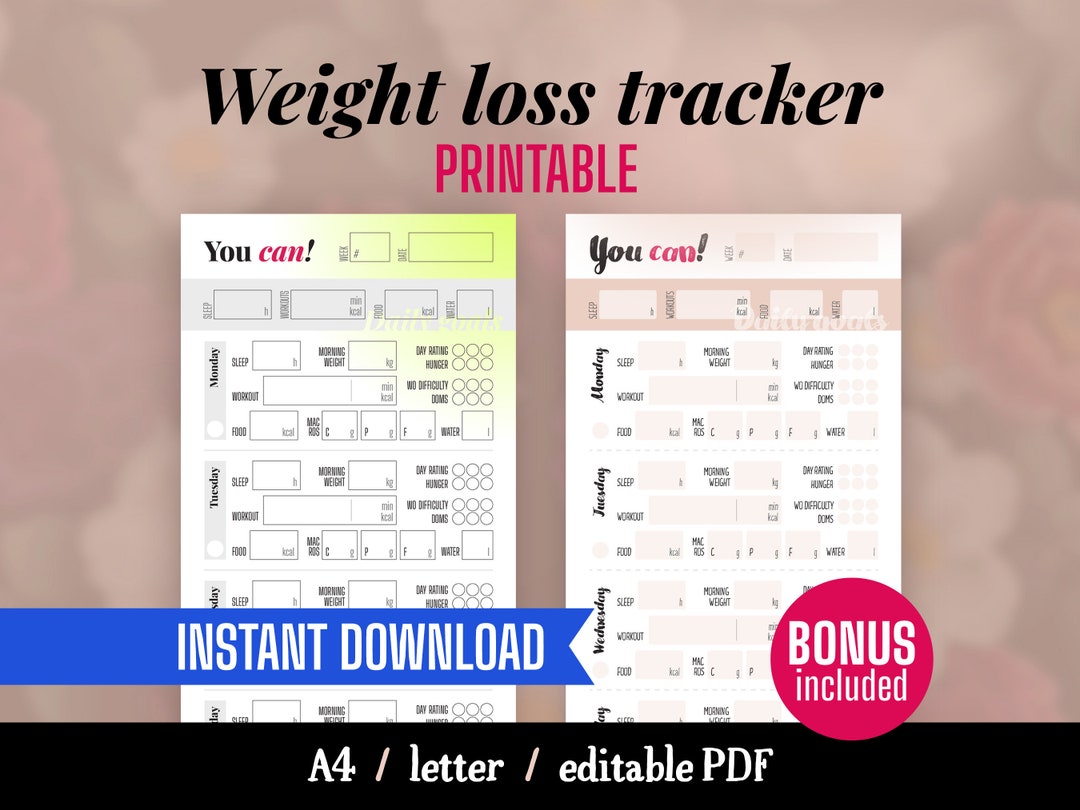 Weight Loss Tracker Printable Journal for Tracking Your Fitness Journey, Macros and Weight - Etsy