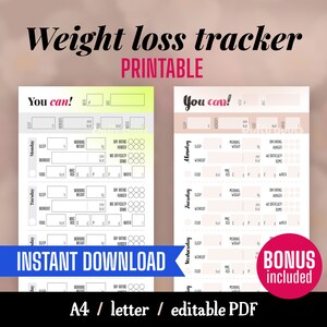 Weight Loss Tracker Printable Journal for tracking your fitness journey, macros and weight
