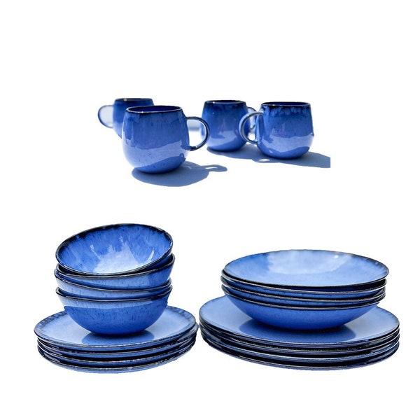 Easter tableware blue dinner set for 4 people tableware 20-piece tableware blue plates set bowls and mugs complete tableware Portuguese