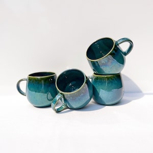 Handmade Ceramic Mugs Set of 4 Mugs Green Tea Cups Coffee Mug Large Cappuccino Mug Portuguese Ceramic Tableware Unique Gift