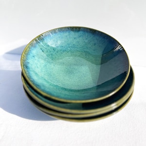 Green Handmade Ceramic Pasta Plates Set of 4 Soup Plates Portuguese Ceramic Tableware Green Blue Plates Set Unique Gift Housewarming