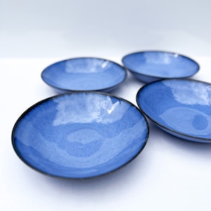 Blue Handmade Ceramic Pasta Plates Set of 4 Deep Plates Portuguese Ceramic Tableware Blue Soup Plates Unique Gift for Him and Her