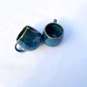Green espresso cups set of 2 espresso mugs Ceramic Portuguese handmade espresso cups with handle for coffee lovers gift