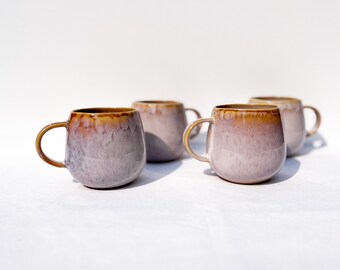 Set of 4 Mugs Cream Handmade Ceramic Mugs Coffee Portuguese Ceramic Cappuccino Mugs Tea Cups Unique Gift for Housewarming