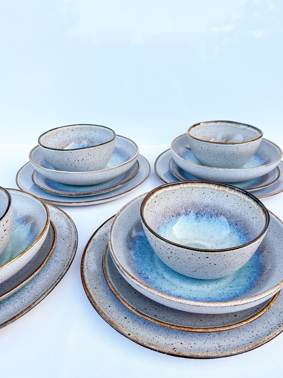 Handmade Dinnerware Set 16 Pieces for 4 People Crockery White Tableware