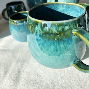 Green Cappuccino Mugs Handmade Ceramic Mugs Set of 2 Mugs Portuguese Ceramic Tableware Green Tea Cups Gift for Coffee Lover
