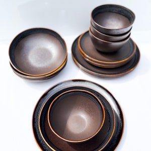 Brown Dinnerware Set Tableware Handmade Ceramic Crockery Brown