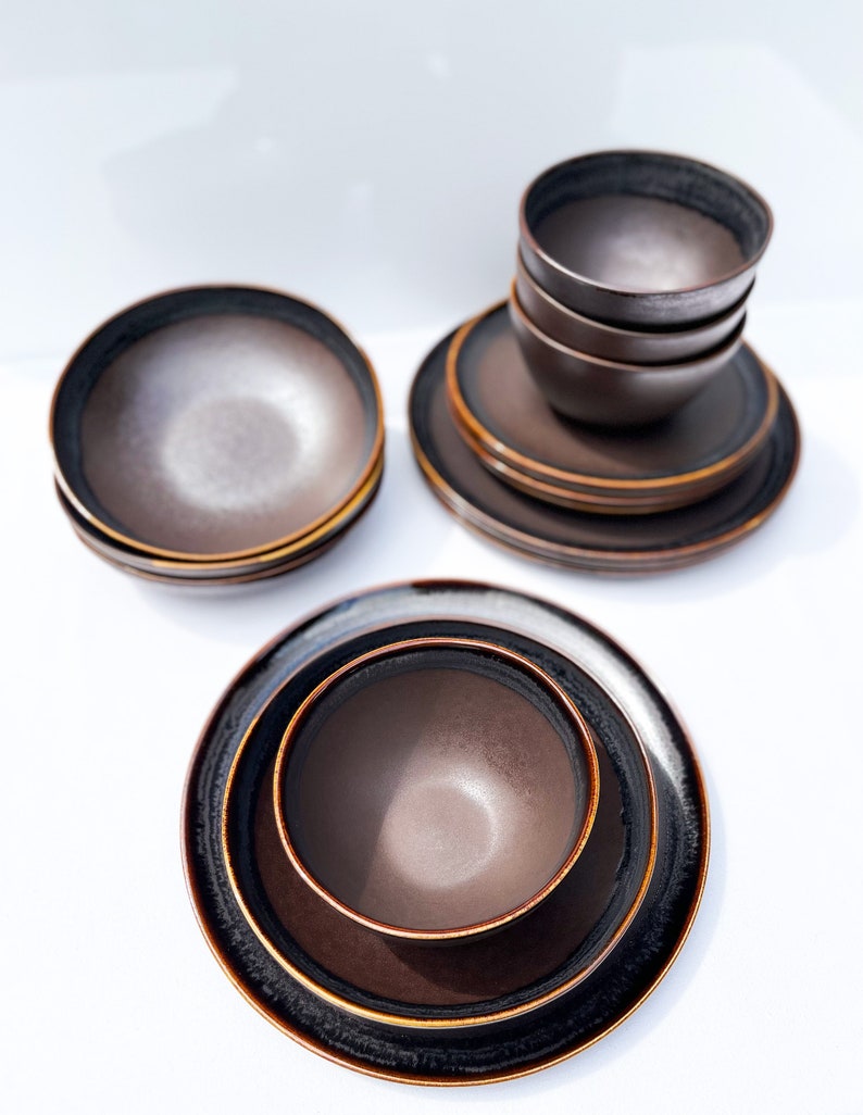 Brown Dinnerware Set Tableware Handmade Ceramic Crockery Brown