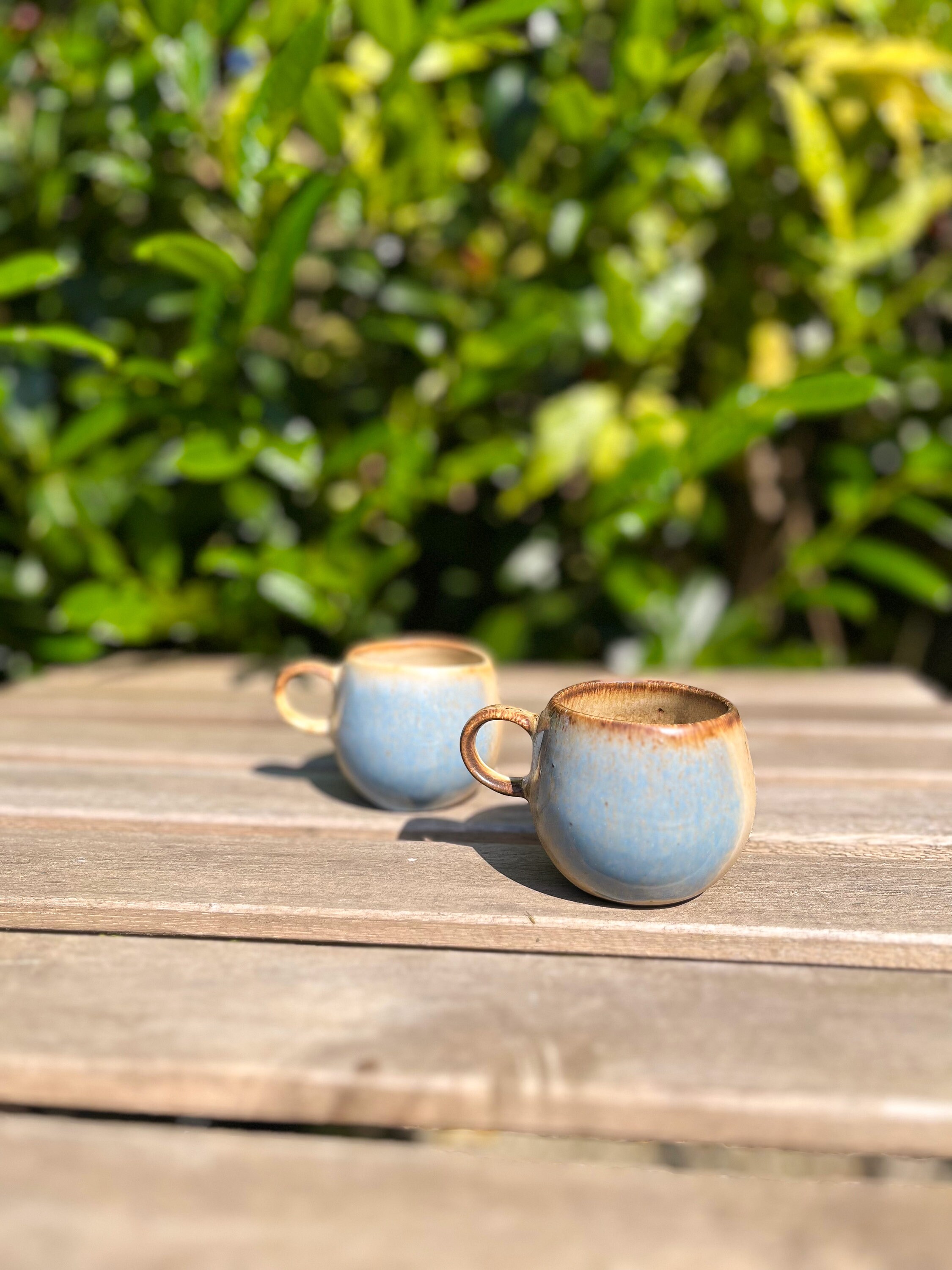 Farbige Espressotassen mit Henkel Espressotassen blau braun portugiesische Keramik handgefertigt kleine Tassen 2er Set kleine Becher Geschenk für ihn
