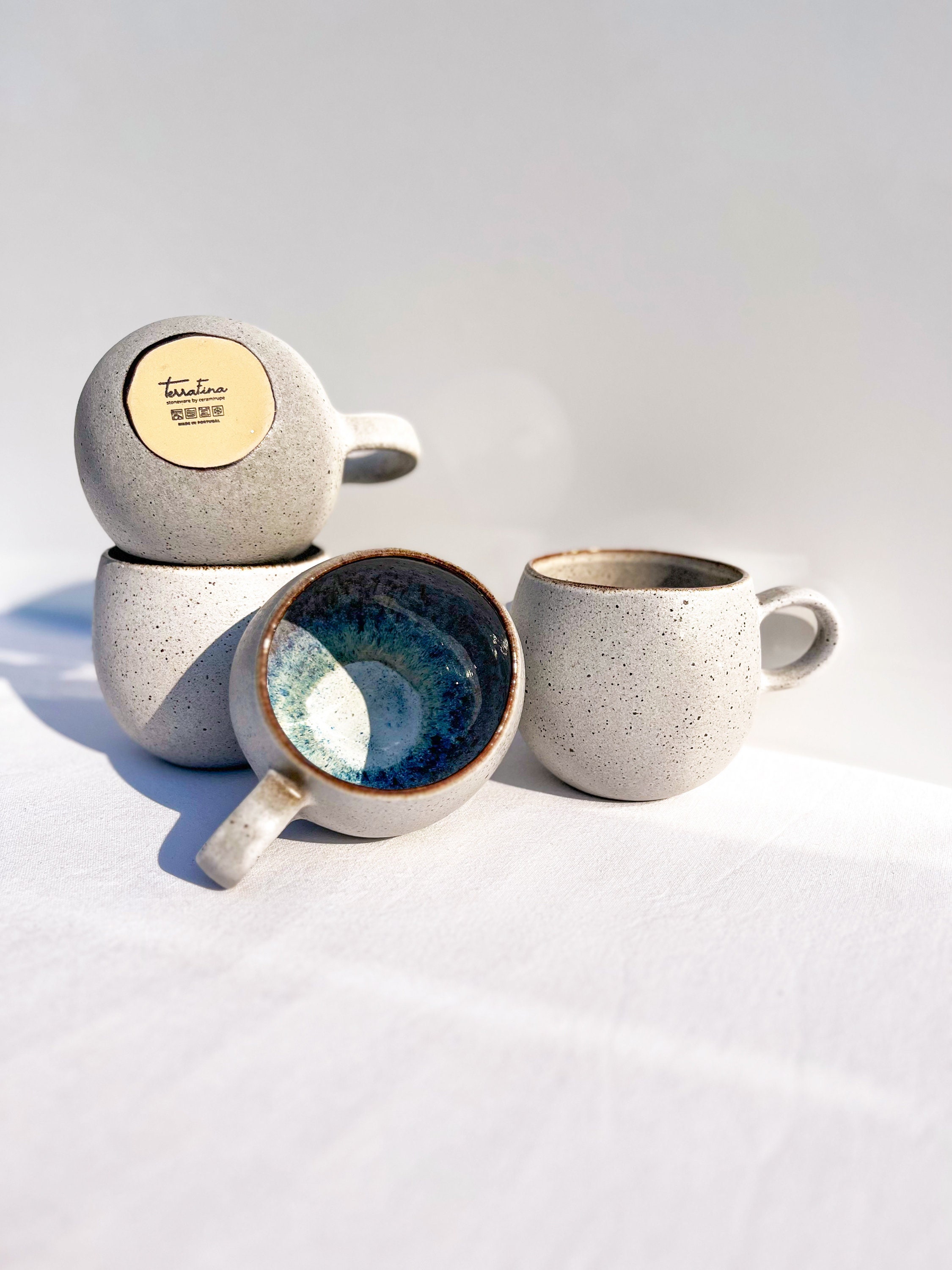 Sail White Handmade Ceramic Mugs Set of 4 Handmade Cups Portuguese Coffee Mug White Large Mugs Ceramic Tableware White Tea Cups