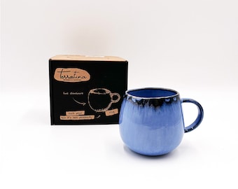 Blue Mug Gift for Men Gift Ceramic Tableware Blue Cappuccino Mug Stoneware Large Tea Mug Handmade Coffee Cup for Father