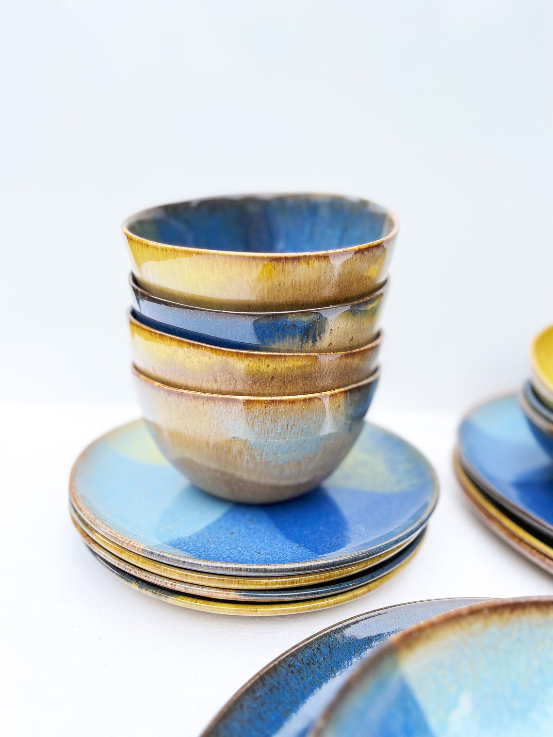 Blue Yellow Dinnerware Set 4 People Dinnerware Set Portuguese Etsy