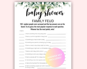 Baby Shower Family Feud Game Baby Shower Feud Game Funny Baby Shower Game Greenery Baby Shower Game Instant Download Gender Neutral C16