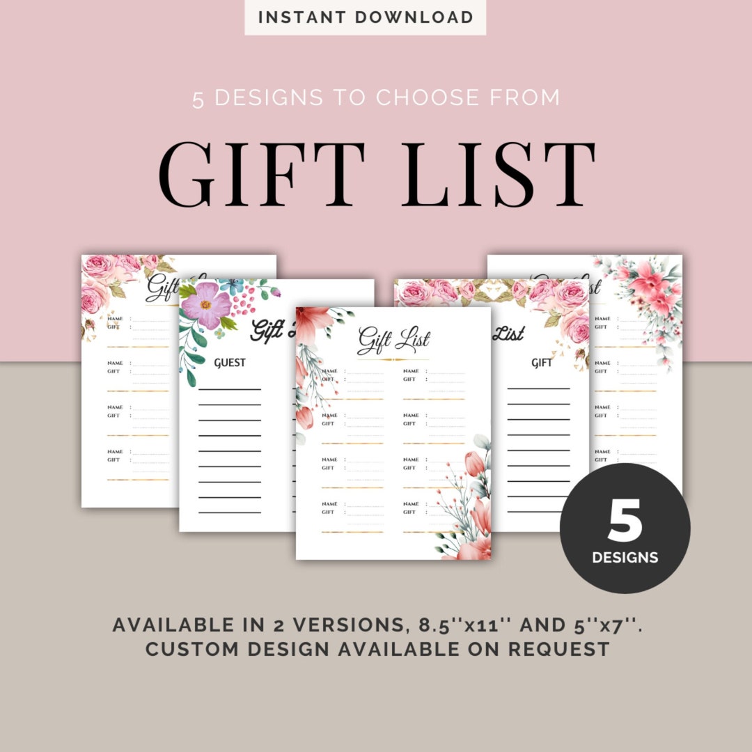Printable Bridal Shower Gift List Digital Download, Thank You Tracker
