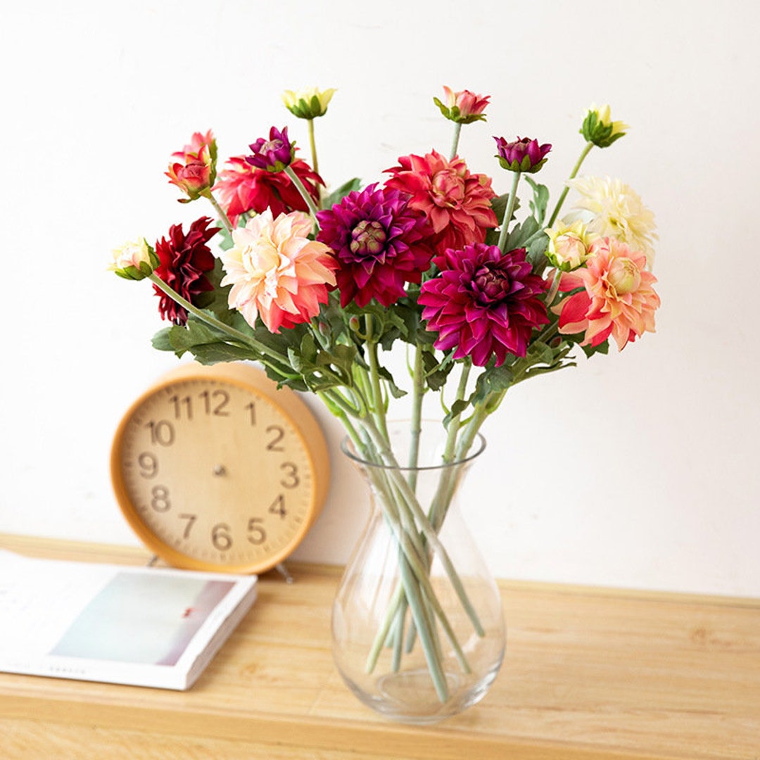 Dahlia Artificial Silk Flower Arrangement, Realistic Silk Flower