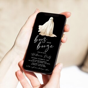 Boos and Booze Halloween Invitation Template Digital Adult Halloween Invite for Phone, Electronic Ghost Costume Party Evite, Editable, 34B