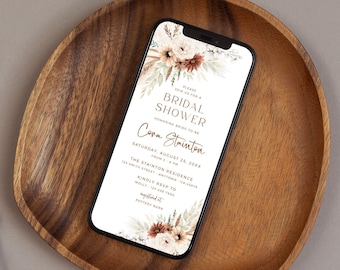 Digital Boho Bridal Shower Invitation, Electronic Bridal Shower Invite, Terracotta Bridal Shower Evite, Phone Invite Template, Editable 03A
