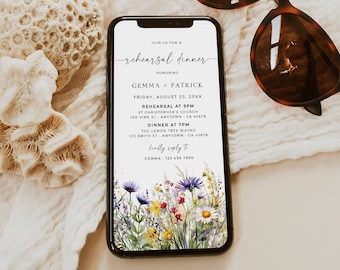 Bright Wildflower Rehearsal Dinner Invitation Phone, Electronic Rehearsal Invite Wildflower, Rehearsal Evite by Text, Editable Template 26A