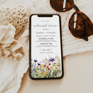 Bright Wildflower Rehearsal Dinner Invitation Phone, Electronic Rehearsal Invite Wildflower, Rehearsal Evite by Text, Editable Template 26A