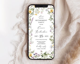Electronic Retirement Party Invitation Wildflower, Digital Retirement Invite, Wildflower Retirement Evite Text, Editable Evite Template, 01A