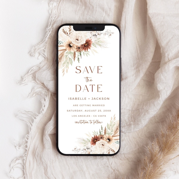 Digital Save the Date Boho, Terracotta Save the Date Evite, Electronic Save the Date Text, Phone Save Date, Editable Save Date Template, 03A