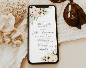 Sage Green Rehearsal Dinner Invitation Digital, Boho Rehearsal Invitation Electronic Rehearsal Evite for Phone, Editable Invite Template 04A