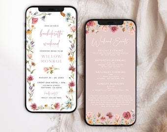 Wildflower Bachelorette Party Invitation Digital Bachelorette Invite Itinerary, Floral Bach Weekend Evite Schedule Template Editable 09A