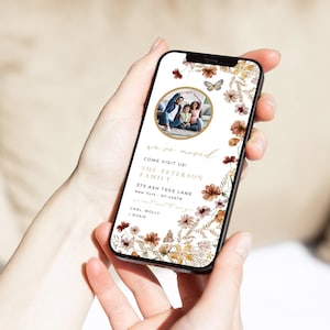 Annonce de nouvelle adresse numérique Annonce de déménagement Wildflower pour téléphone, nous déplaçons Ecard, modèle modifiable de nouvelle adresse électronique 27A