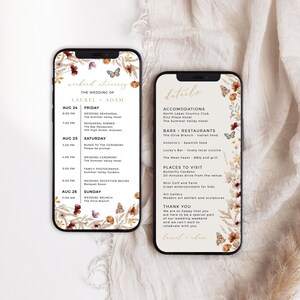 Wildflower Weekend Schedule Template Phone, Digital Wedding Weekend Event Agenda, Timeline Text, Electronic Wedding Itinerary, Editable, 27A