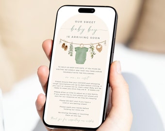 Boho Baby Clothes New Baby Rules for Visitors Digital Newborn Rules for Visiting, Editable Newborn Visitor Information Template for Boy 47B