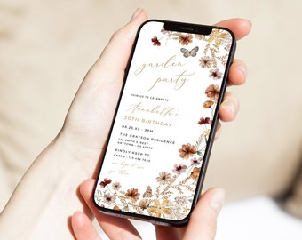 Garden Party Invitation Digital, Wildflower Birthday Invitation Electronic, Woman 30th Birthday Evite, Floral Invite Template, Editable, 27A