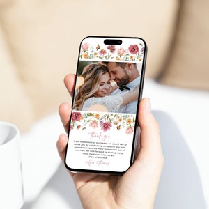 Digitale Hochzeit Dankeskarte für ein Telefon, Wildblumen Foto Dankeskarte Dankeschön Hinweis mit Blume Bearbeitbare Blumen Ecard Vorlage 09A