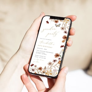 Garden Party Invitation Digital, Wildflower Birthday Invitation Electronic, Woman 30th Birthday Evite, Floral Invite Template, Editable, 27A