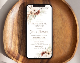Terracotta Rehearsal Dinner Invite Digital, Boho Rehearsal Invitation for Phone Electronic Rehearsal Evite Text Editable Invite Template 03A