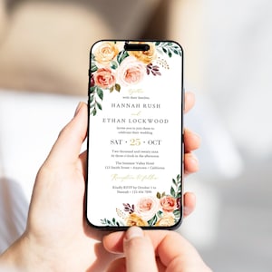 Digital Fall Wedding Invitation, Electronic Wedding Invitation Autumn Wedding Evite, Rustic iPhone Invitation Editable Evite Template, 20A