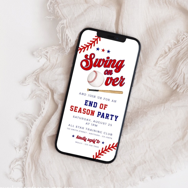 End of Season Party Baseball Invite for Phone, Electronic Baseball Party Invitation Digital Baseball Club Evite Text Editable Template, 29C