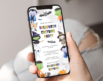 Kids Halloween Costume Party Invitation Template, Digital Halloween Invite for Phone, Editable, 32A