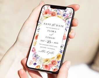 Floral Save the Date for a Phone, Digital Save our Date by Text, Electronic Save the Date Template, Flowers Wedding Date Evite Editable 24A