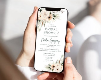 Boho Bridal Shower Electronic Invitation, Digital Bridal Shower Invite Sage Green Bridal Shower Evite, Phone Invite Template, Editable, 04A