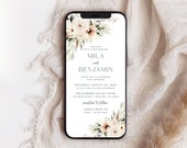 Digital Wedding Invitation Sage Green, Boho Wedding Invitation Electronic, Pampas Wedding Evite Phone Invitation Editable Evite Template 04A