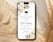 Boho Graduation Party Invitation Digital Grad Party Invite Phone, Sage Green Electronic Graduation Announcement Editable Evite Template 04A