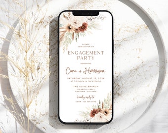 Electronic Engagement Party Invite, Digital Engagement Invitation, Boho Engagement Evite, Terracotta Phone Invitation Template Editable, 03A