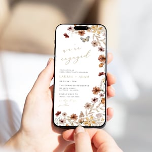 Wildflower Electronic Engagement Party Invitation Phone, Digital Engagement Invite Wildflower, Fall Engagement Evite Template, Editable, 27A